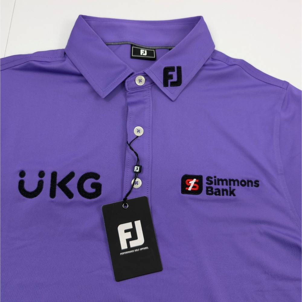 FootJoy Tour Issue Polo Mens Small‎ Purple Performance Golf Embroidered Logos - Picture 4 of 9